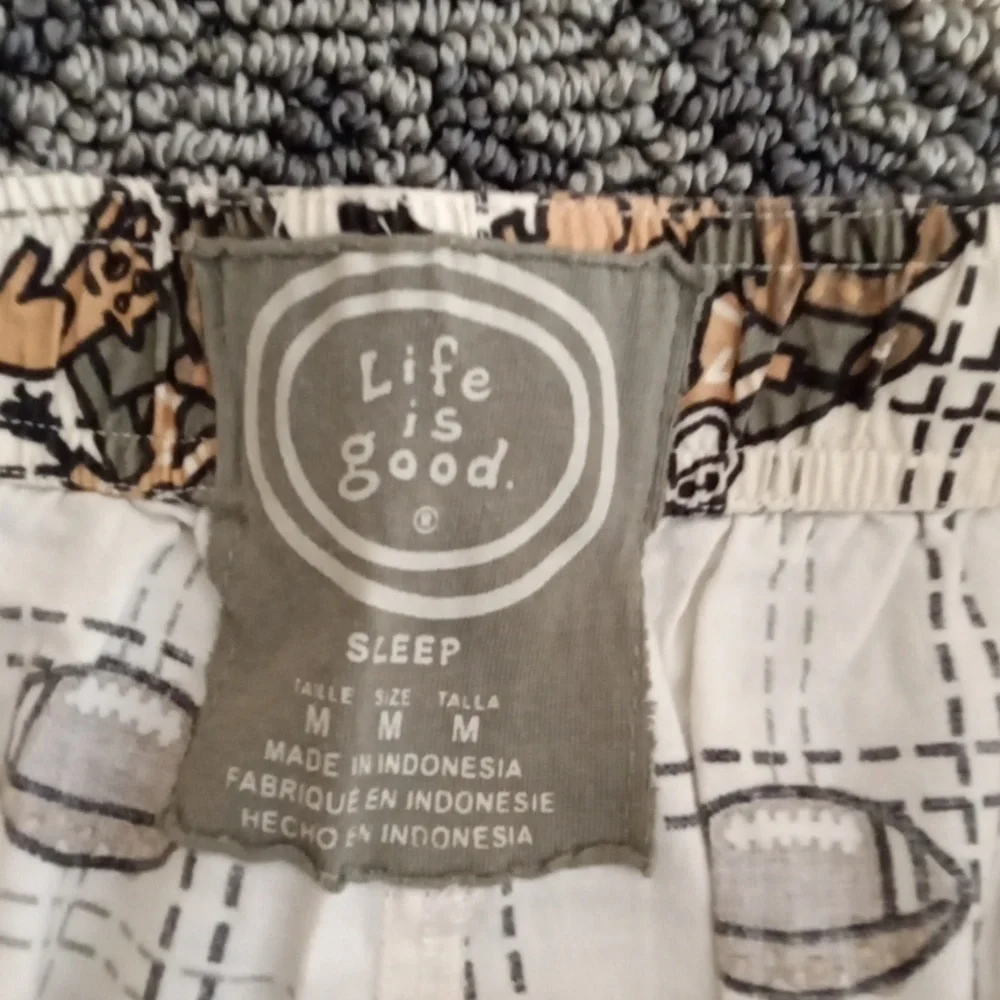 Life Is Good White and Brown Coffee Lounge Pants PJ Football Mens Medium